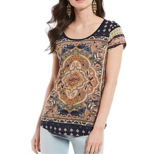 Lucky Brand Women’s Persian Carpet Graphic Short Sleeve Scoopneck Tee size 1X